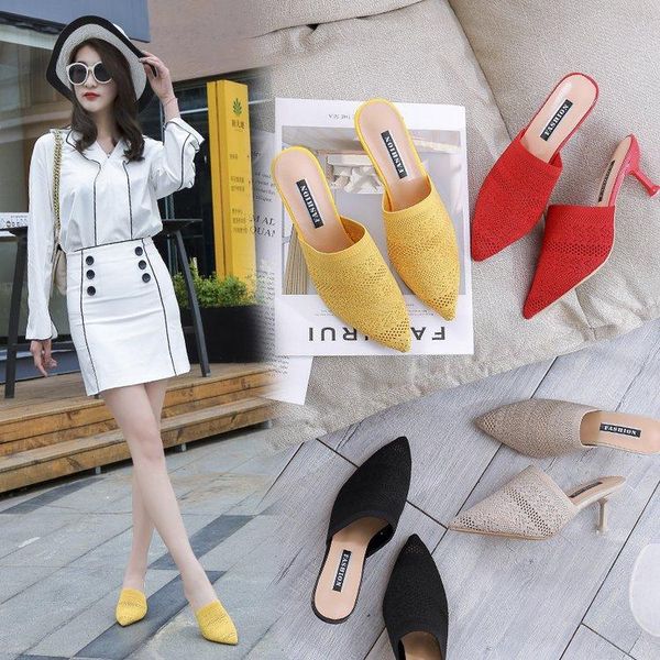 

slippers 2021 brand eur 34-39 fashion hollow women's sandals for ladies' high-heeled slipper 4 color red & black grey yellow