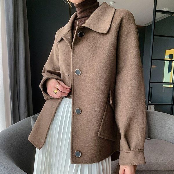 

women's wool & blends fashion autumn winter overcoat 100% merino ladies warm long sleeve thick 2021 women jacket coats cardigan, Black