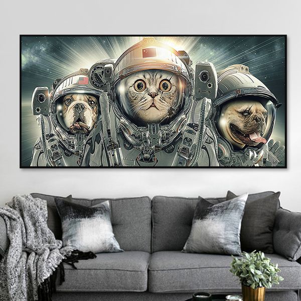 

animal astronauts in space canvas painting cat and dog decorative pictures creative wall posters and prints home decor cuadros