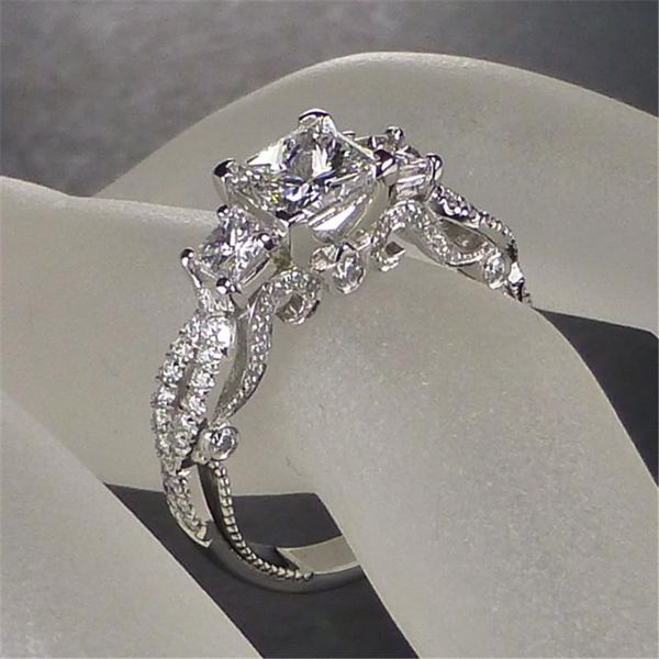 

cluster rings vintage three stone lab diamond ring 925 sterling silver bijou engagement wedding band for women men charm party jewelry, Golden;silver