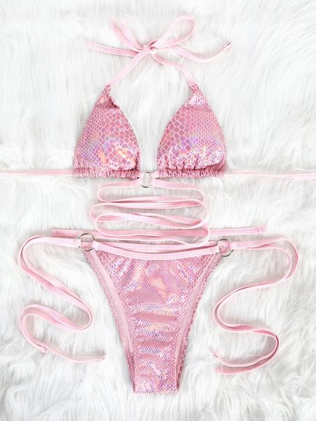 

snakeskin metal fabric lace up bikini swimsuit r7k8#, White;black