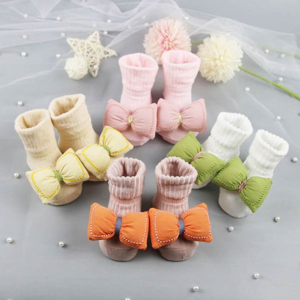 

newborn socks baby booties girls cotton accessories spring summer autumn cartoon cute bow infant clothing 0-12months b7576, Pink;yellow