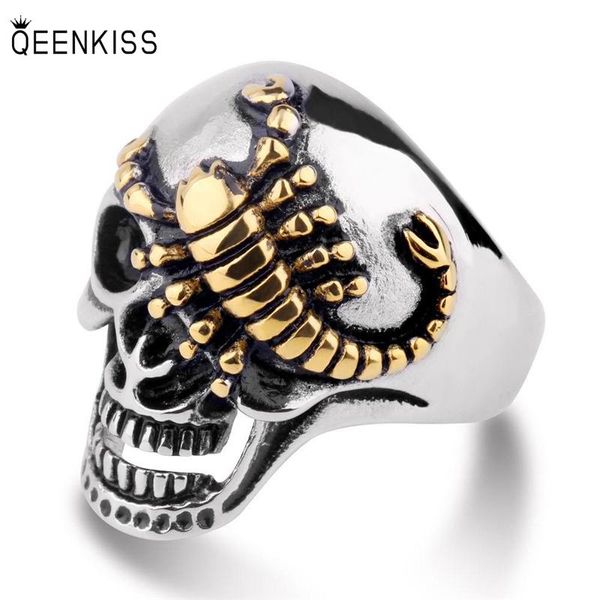 

cluster rings qeenkiss rg869 2021 fine jewelry wholesale fashion man birthday wedding gift retro scorpion skull halloween titanium steel rin, Golden;silver