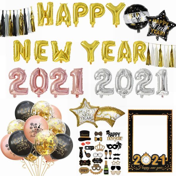 

party decoration 2021 foil balloon happy year number letter balloons christmas home air balls po props supplies