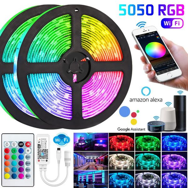 

strips wifi led strip light flexible ribbon 5m 15m lights 20m 10m tape diode with phone bluetooth-compat app for christmas