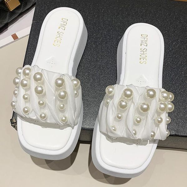 

slippers women's summer wear 2021 fashion pearl thick bottom comfortable flip flops ytmtloy pantofole donna zapato mujer, Black