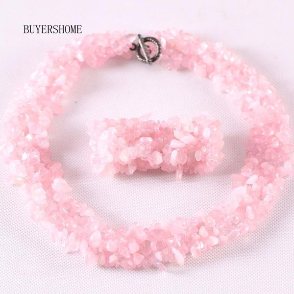

earrings & necklace 4-8mm chip beads natural stone pink quartz crystal bracelet jewelry set for women gift e035h046, Silver