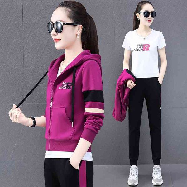 

2021 new sportswear spring and autumn fashion large size women's sweater three piece set, Gray