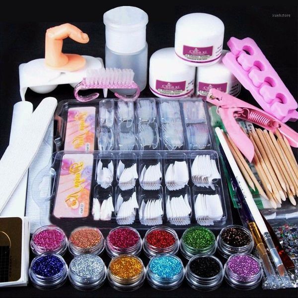 

acrylic nail kit powder glitter art manicure rhinestone tool tips brush1