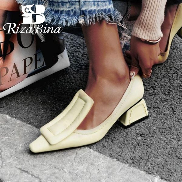 

dress shoes rizabina women pumps genuine leather high heel 2021 spring fashion buckle casual party designer size 33-40, Black