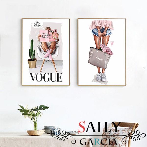 

paintings vogue girl canvas painting nordic wall posters and prints fashion art pictures for living room vintage style home decor