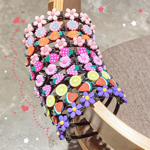 

cute cartoon flower double bangs braided hairbands for girls sweet hairstyle hair clips headband fashion accessories, Slivery;white