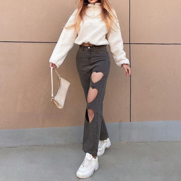 

women y2k high waist hollow heart mom jeans grey straight cargo pants vintage wide leg casual streetwear boyfriend denim women's, Blue