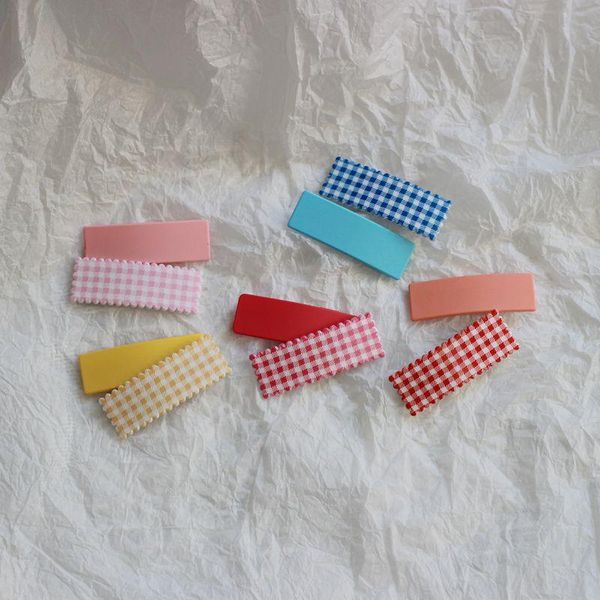 

hair accessories 2pcs~2021 children's hairpin square lattice solid color side clip girl bangs combination small fresh jewelry hairclips, Slivery;white