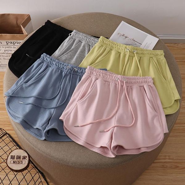 

women's shorts vintage elegant sport lace up summer elastic high waisted cotton women fashion straight wide legs loose short clothes, White;black