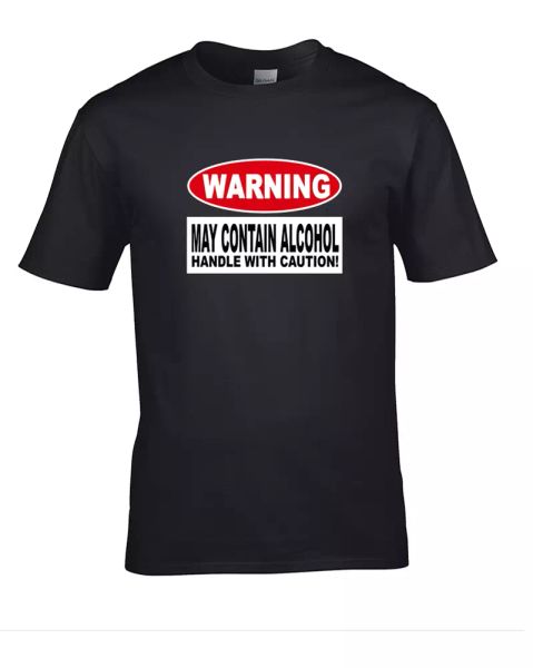 

warning. may contain alcohol- booze based men's t-shirt, White;black