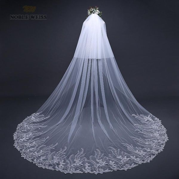 

bridal veils noble weiss long two layers 3 meter width wedding veil cathedral customize appliqued party with comb, Black
