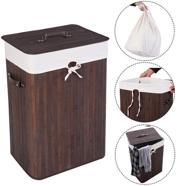 

laundry storage & organization dirty clothes basket bamboo organizer hamper folding w/body cover dark brown washing bag bucke dustproof