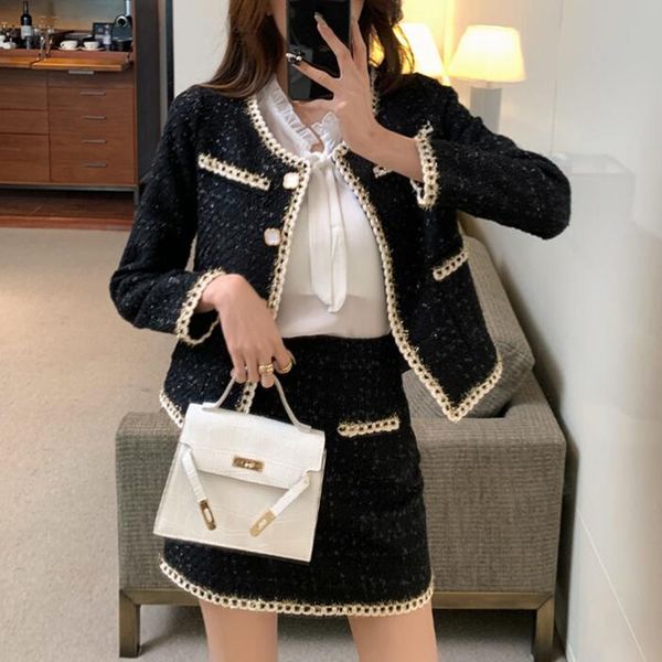 

zawfl women plaid tweed skirts suit autumn long sleeve single-breasted office jacket & skirt 2 pieces sets suits 210525, White