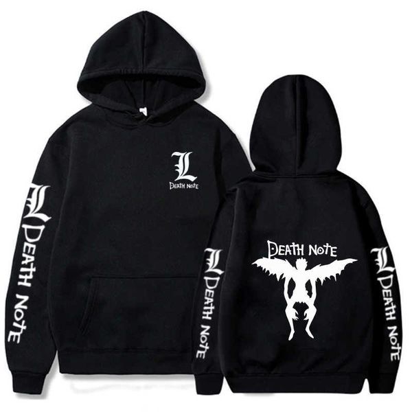 Nota de morte Anime Hoodie Pullover Tops de manga comprida Dupla face Imprimir UNIEX Panos Y0727