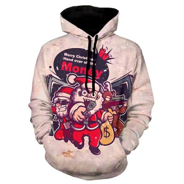 

christmas elk snowflake loose hoodie visual impact party punk gothic round neck american sweater hoodie, Black