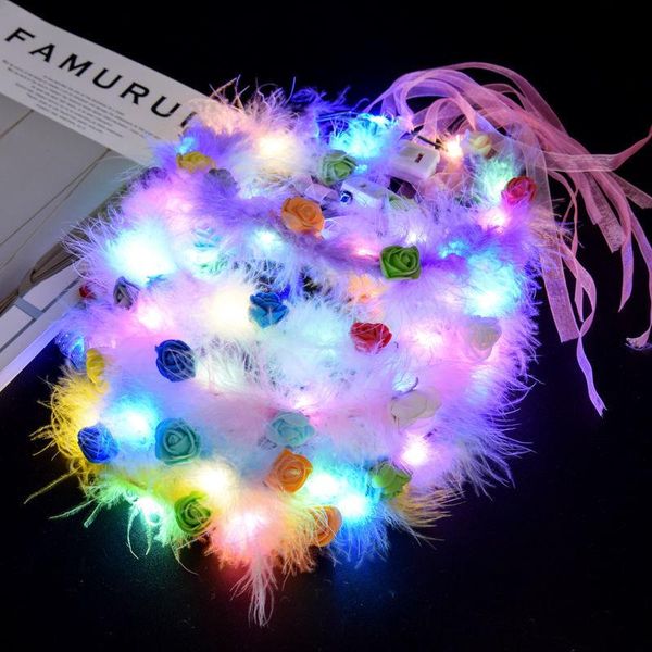 

party decoration 10pcs women girls luminous feather rose garland led lights flash wreath wedding decor night club bar glowing supplies