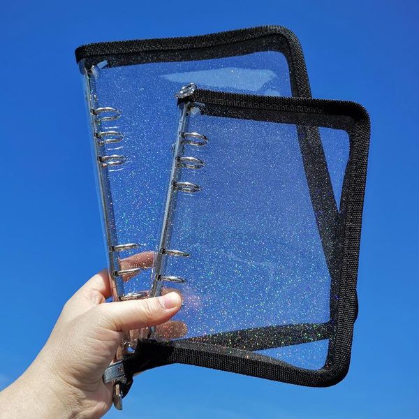 

zipper binder cover-loose leaf organizer diary- transparent pvc case handbook stationery supplies notepads, Purple;pink