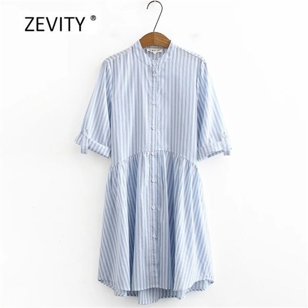 

women vintage stand collar striped casual loose shirt dress female breasted roll up sleeve vestido chic dresses ds4060 210420, Black;gray