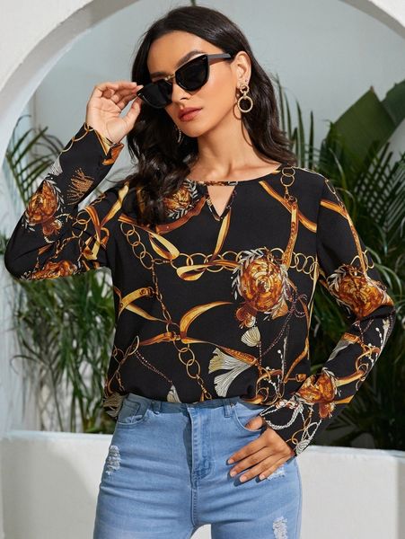 

chain print keyhole neck a8ai#, White