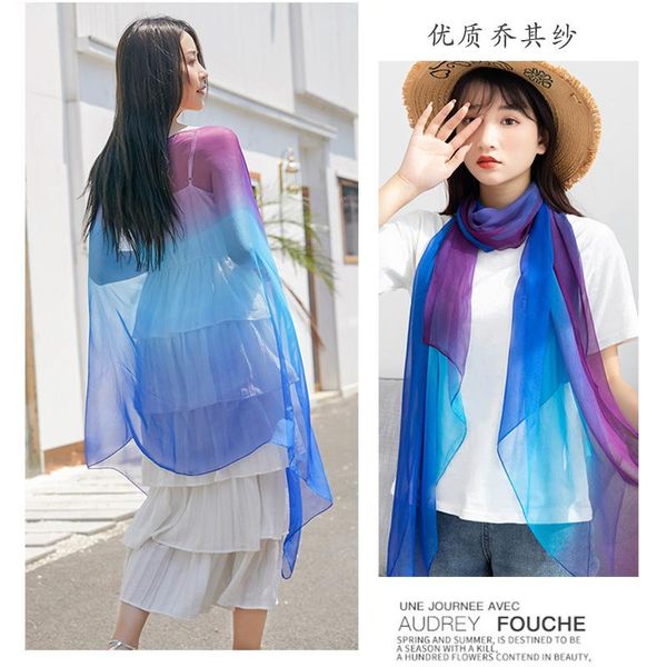 

scarves women's crepe georgette chiffon scarf lightweight oblong gradient, Blue;gray