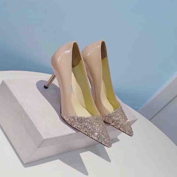 Designer de luxo Esther bombas glitter couro apontado toe sapatos festa casamento bridals sapatos elegantes mulheres abertas saltos altos EU34-43.com Caixa