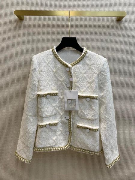 

women's jackets high-end brand white tweed jacket for women exquisite flower decoration four pocket hand weave gold edge slim autumn 20, Black;brown