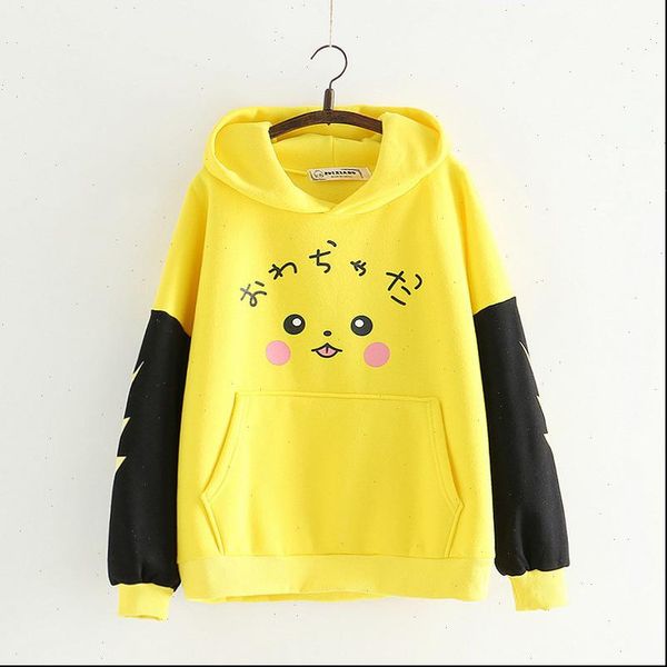 

autumn and winter picachos printed hoodies women, Black