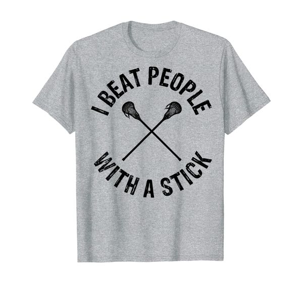 

i beat people with a stick funny lacrosse t-shirt, White;black