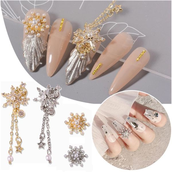 

snowflake pendant nail art jewelry delicate zircon rhinestones charms shiny 3d manicure accessories decorations, Silver;gold