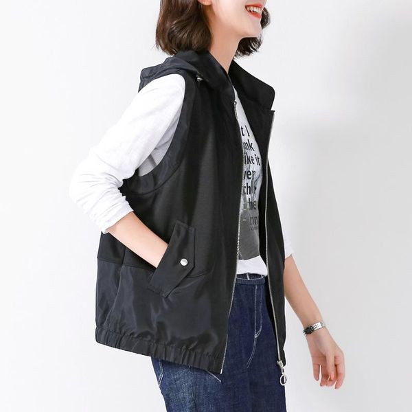 

women's vests fashion plus size short vest coat women 2021 spring autumn korean style sleeveless jacket loose black waistcoat female, Black;white
