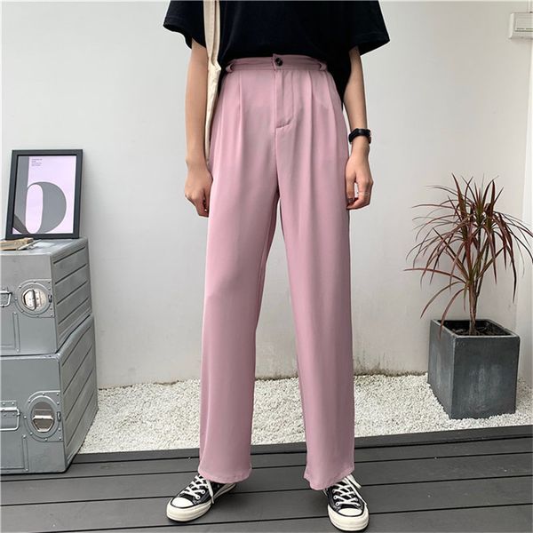 

texture chic fashion large size stylish solid wide leg trousers all match women high waist full length pants 210421, Black;white