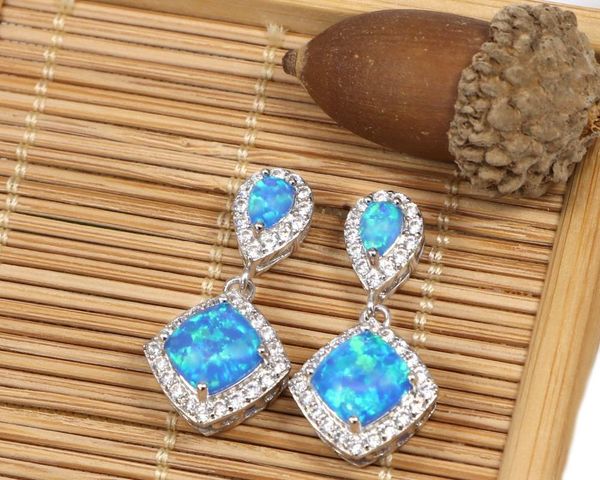 

square blue opal earrings dangle & chandelier, Silver