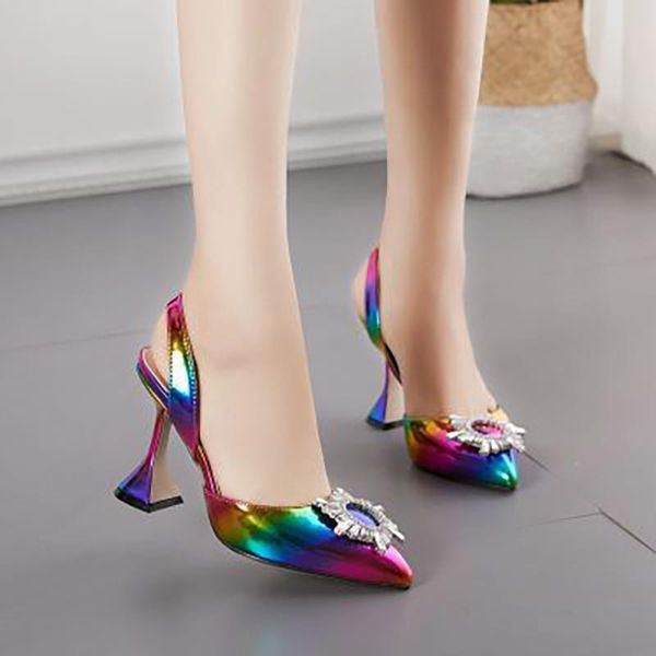 

dress shoes 2021 women high heels pumps ladies fashion rhine stone female comfortable shoe women's colorful pointed toe footwear plus s, Black
