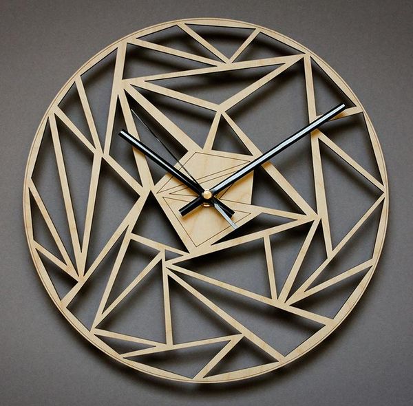 

wall clocks geometric wood clock unique modern decorative laser cut art wooden