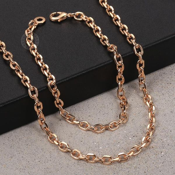 

earrings & necklace 5mm 585 rose gold color cable chain bracelet set for women girls fashion wedding party jewelry gifts lcs29, Silver