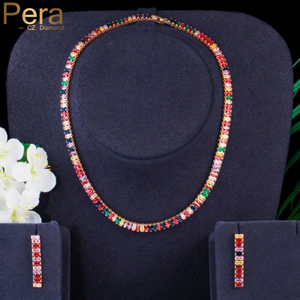 Pera Splendido colorato africano CZ color oro a forma di baguette collana girocollo orecchini set di gioielli per feste in costume per donna J425 H1022