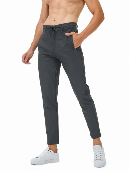 

men drawstring waist slant pocket tapered pants o0ez#, Black