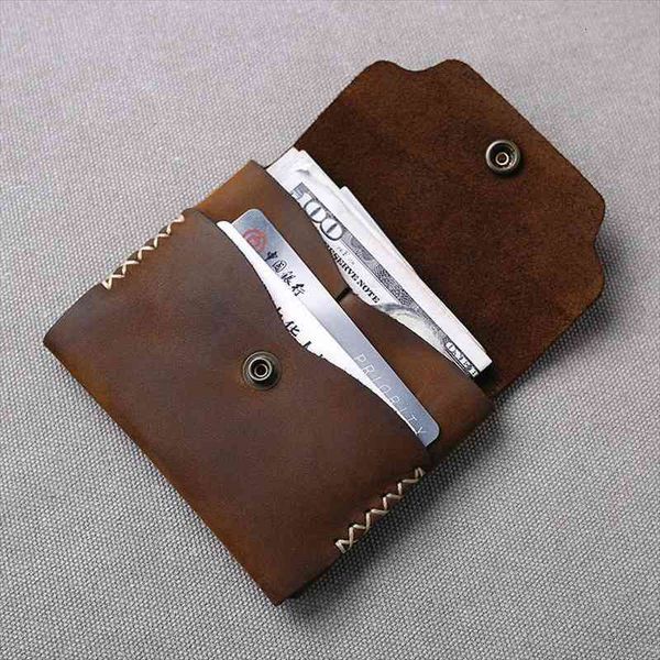 

item handmade small wallet for men vintage crazy horse leather minimalist card holder personalized gifts, Red;black