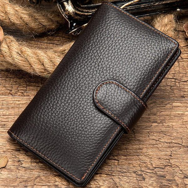 

simple design men's long wallet genuine leather classic purse bifold 10 cash pcs card slot business men wallets1, Red;black