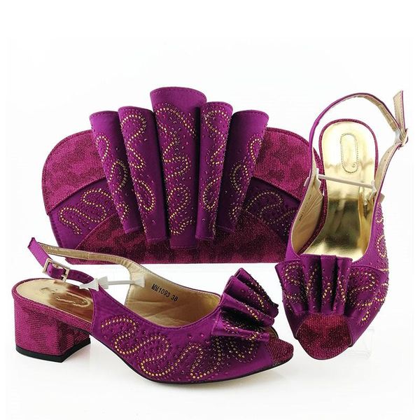 

dress shoes purple women match handbag with rhinestone decoration african pumps and bag set for party mm1093,heel 5.8cm, Black