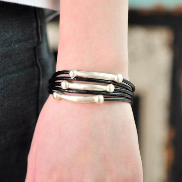 

link, chain oi fashion bangle magnet buckle black leather bracelet gold color jewelry for women men party holiday accessories bracelets
