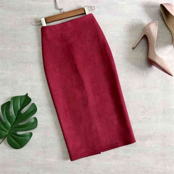 

autumn& winter women solid color high waist slim split pu leather skirt multicolor casual bag hip long 210527, Black