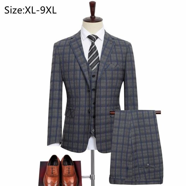 

men's suits & blazers [jacket+vest+pants]men's business formal wedding suit single-breasted fashion classic plaid 6xl 7xl 8xl 9xl, White;black