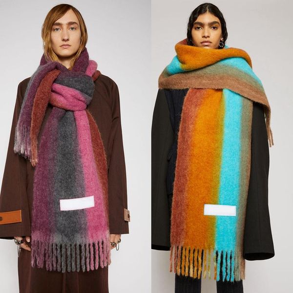 

scarves 2021european color matching jet dyeing ac same women's scarf winter thickened imitation cashmere shawl stripe gradient, Blue;gray
